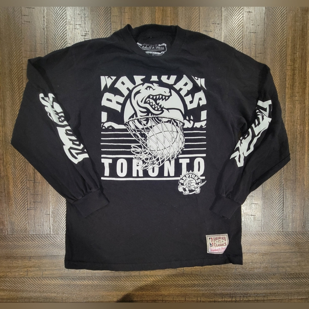 Toronto Raptors Mitchell And Ness Medium Mens Black And White Longsleeve